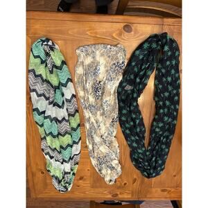INFINITY SCARVES Bundle of 3 Palm Tree/stripes/floral Knit Multi Color Winter